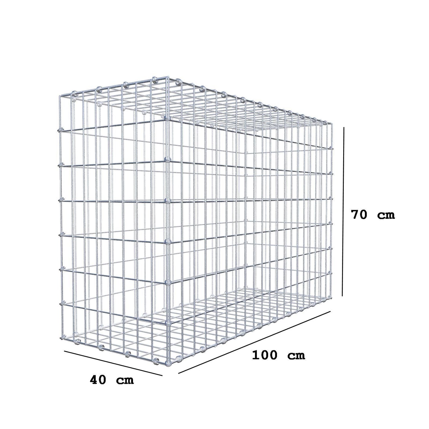 Gabião 100 cm x 70 cm x 40 cm (C x A x P), malhagem 5 x 10 cm, anel espiral