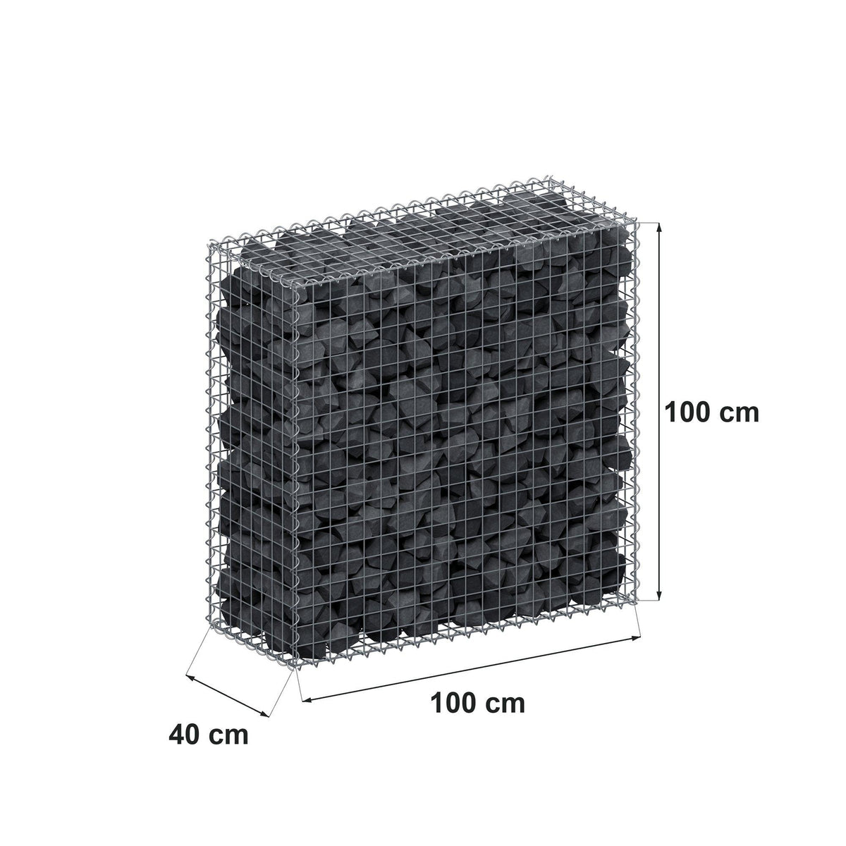 Gabião 100 cm x 100 cm x 40 cm (C x A x P), malhagem 5 cm x 5 cm, espiral