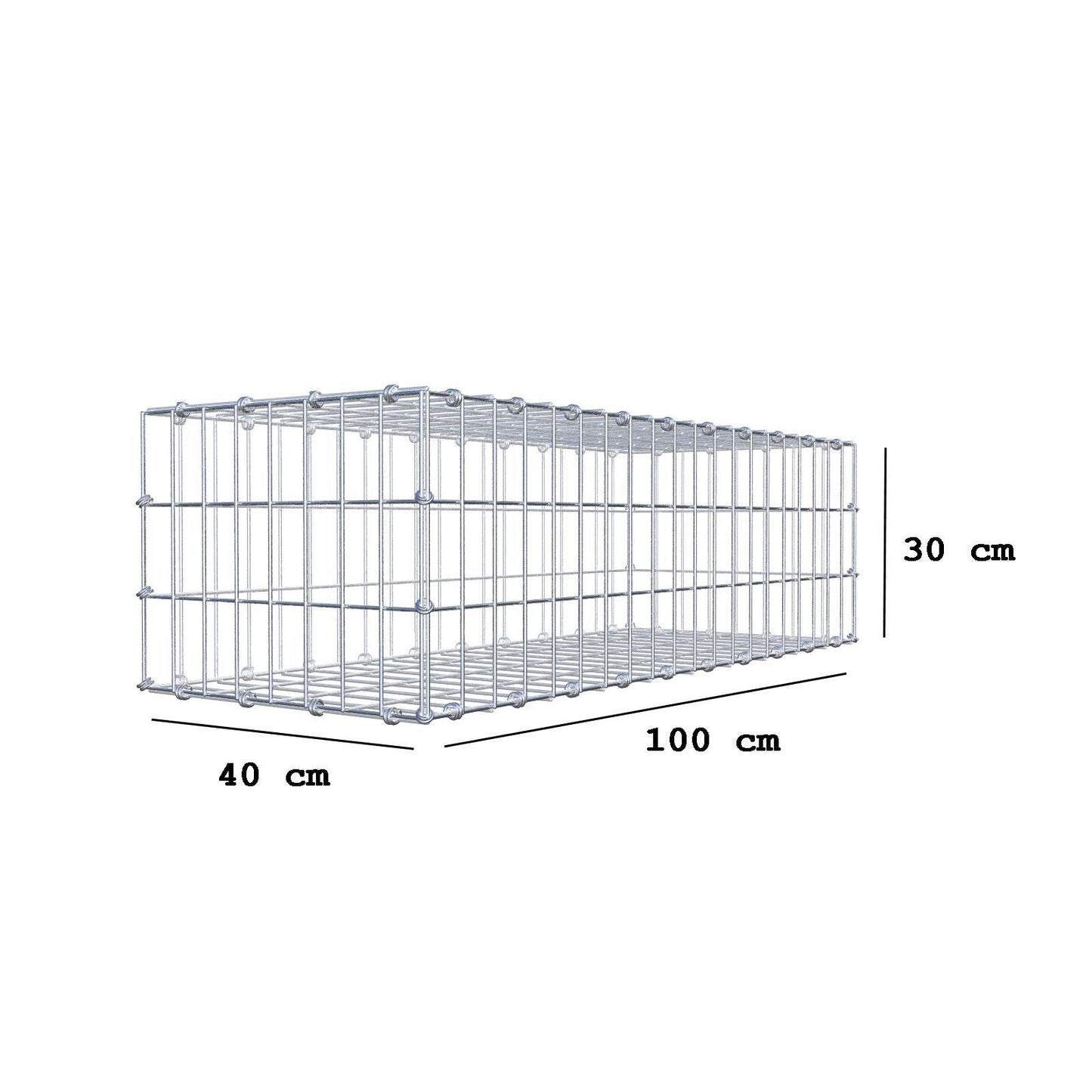 Gabião 100 cm x 30 cm x 40 cm (C x A x P), malhagem 5 x 10 cm, anel espiral