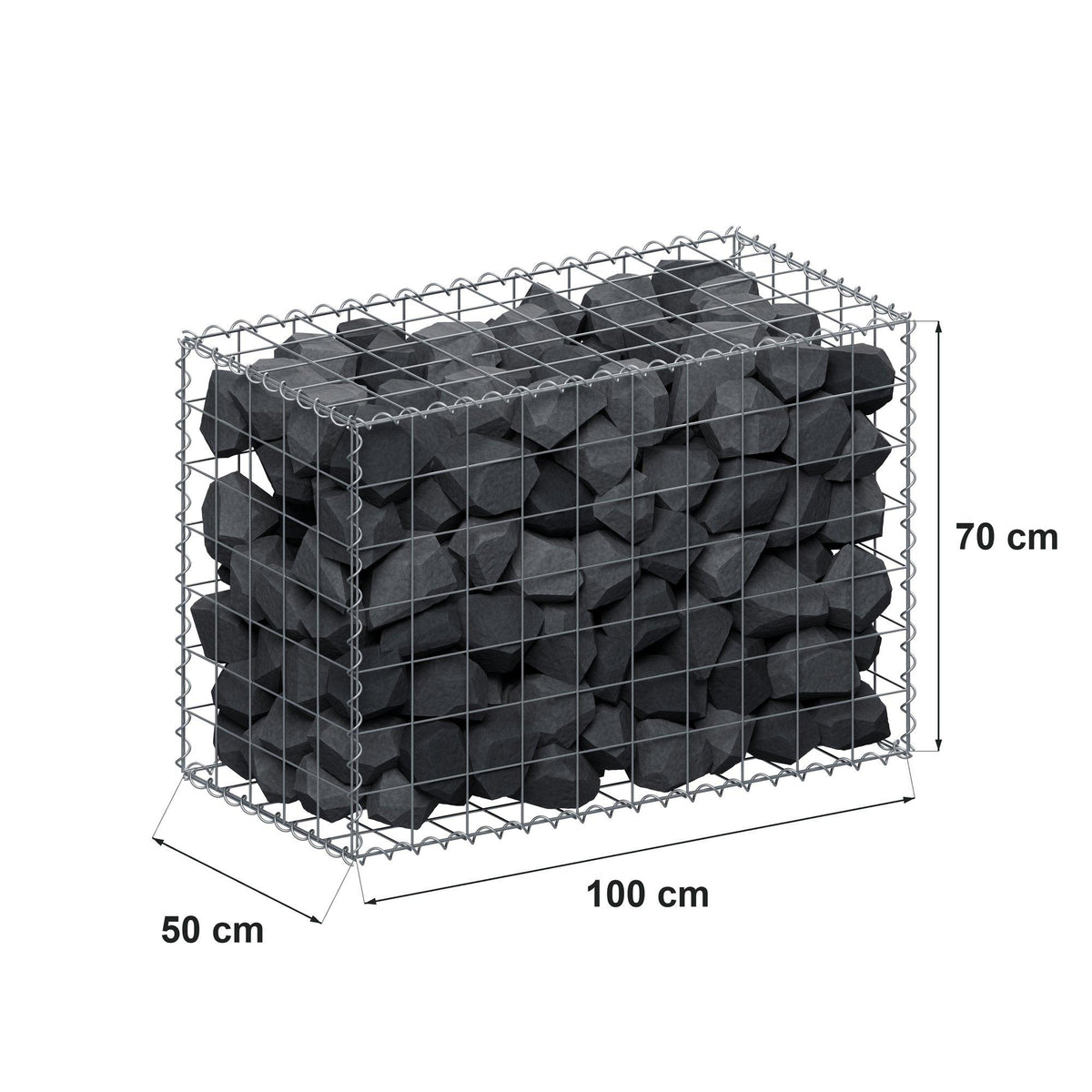 Gabião 100 cm x 70 cm x 50 cm (C x A x P), malhagem 10 cm x 10 cm, espiral