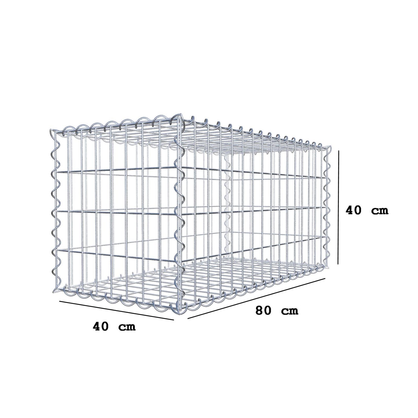 Gabião 80 cm x 40 cm x 40 cm (C x A x P), malhagem 5 cm x 10 cm, espiral