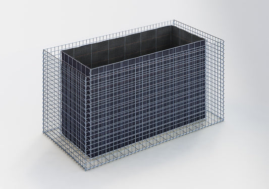 Lecho elevado rectangular 200 cm x 100 cm x 100 cm (largo x alto x fondo), malla 5 x 5 cm, espesor de pared 15 cm