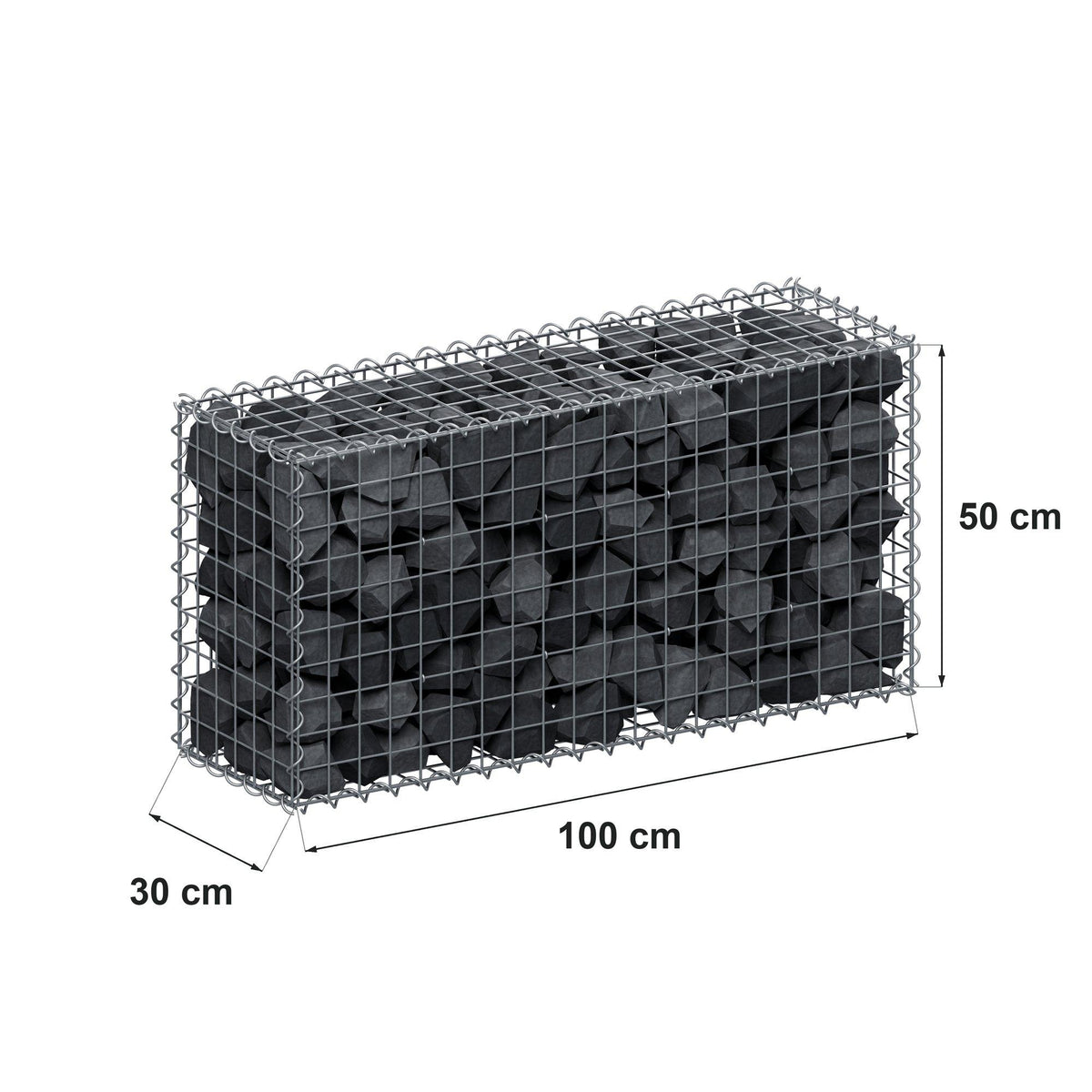 Gabione 100 cm x 50 cm x 30 cm (L x H x T), Maschenweite 5 cm x 5 cm, Spirale