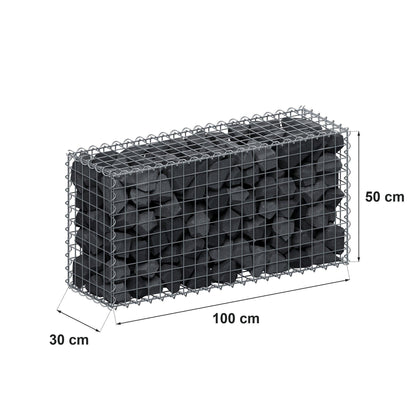 Gabione 100 cm x 50 cm x 30 cm (L x H x T), Maschenweite 5 cm x 5 cm, Spirale