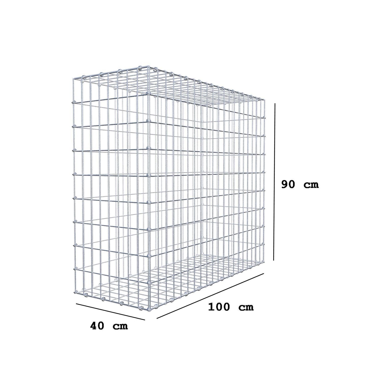 Gabião 100 cm x 90 cm x 40 cm (C x A x P), malhagem 5 x 10 cm, anel espiral