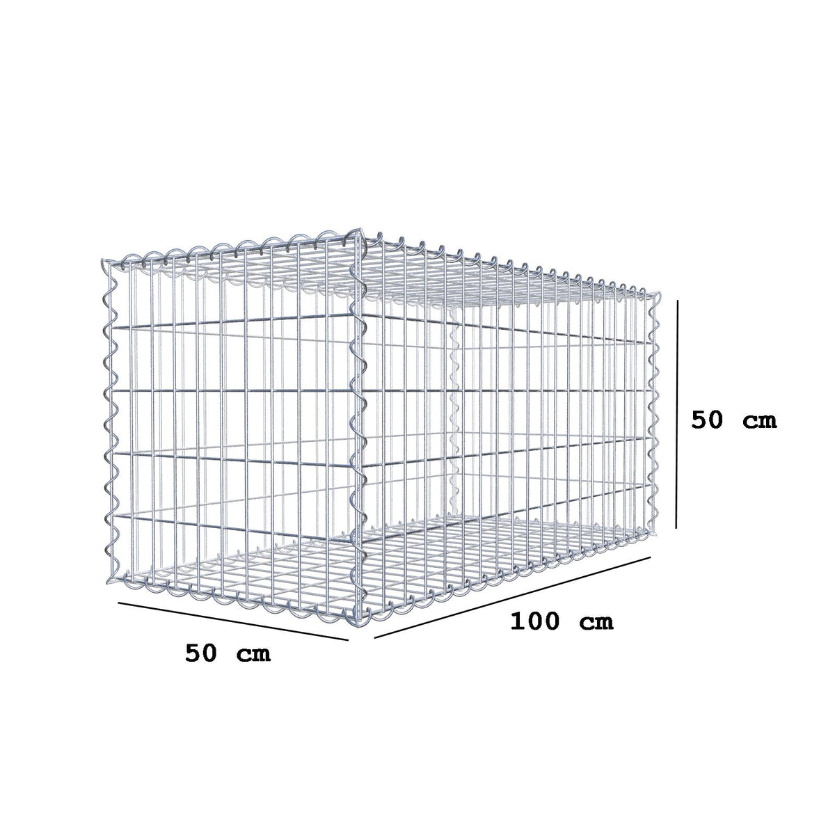 Gabione 100 cm x 50 cm x 50 cm (L x H x T), Maschenweite 5 cm x 10 cm, Spirale