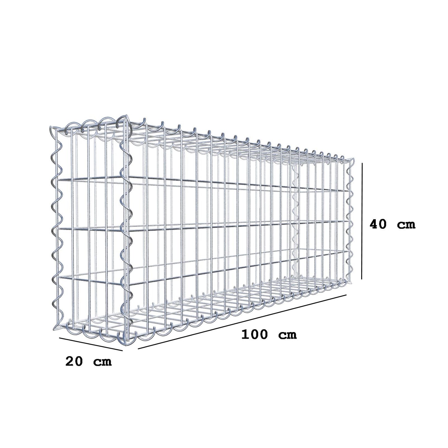 Sats med 2 gabioner 100 cm x 40 cm x 20 cm (L x H x D), maskstorlek 5 x 10 cm, spiral