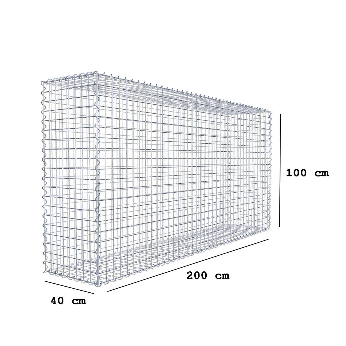 Gavión 200 cm x 100 cm x 40 cm (largo x alto x fondo), malla 5 cm x 5 cm, en espiral