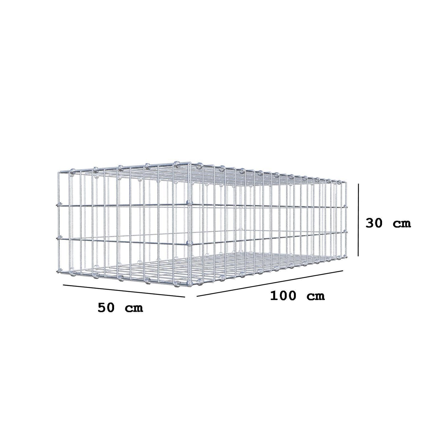 Gabião 100 cm x 30 cm x 50 cm (C x A x P), malhagem 5 x 10 cm, anel espiral