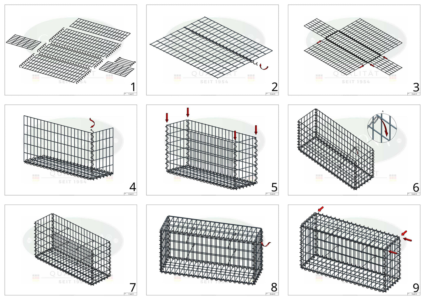 Juego de 2 gaviones de 100 cm x 100 cm x 30 cm (largo x alto x fondo), malla de 5 x 10 cm, en espiral