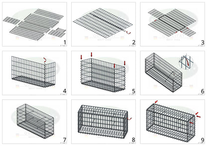 Juego de 2 gaviones de 100 cm x 100 cm x 30 cm (largo x alto x fondo), malla de 5 x 10 cm, en espiral