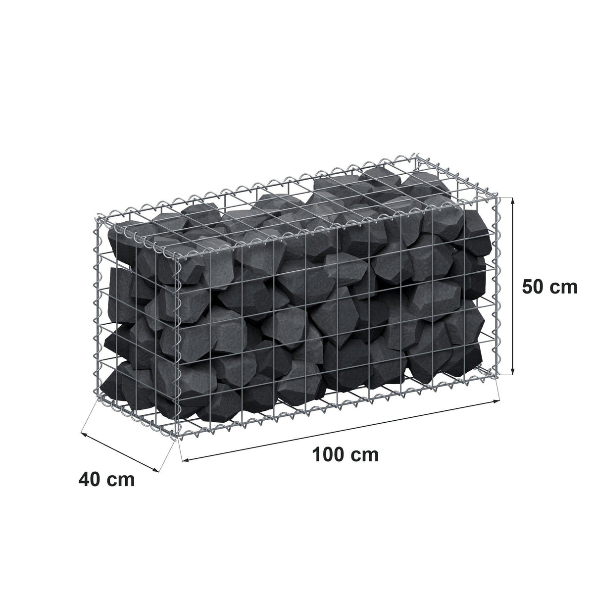 Gabião 100 cm x 50 cm x 40 cm (C x A x P), malhagem 10 cm x 10 cm, espiral
