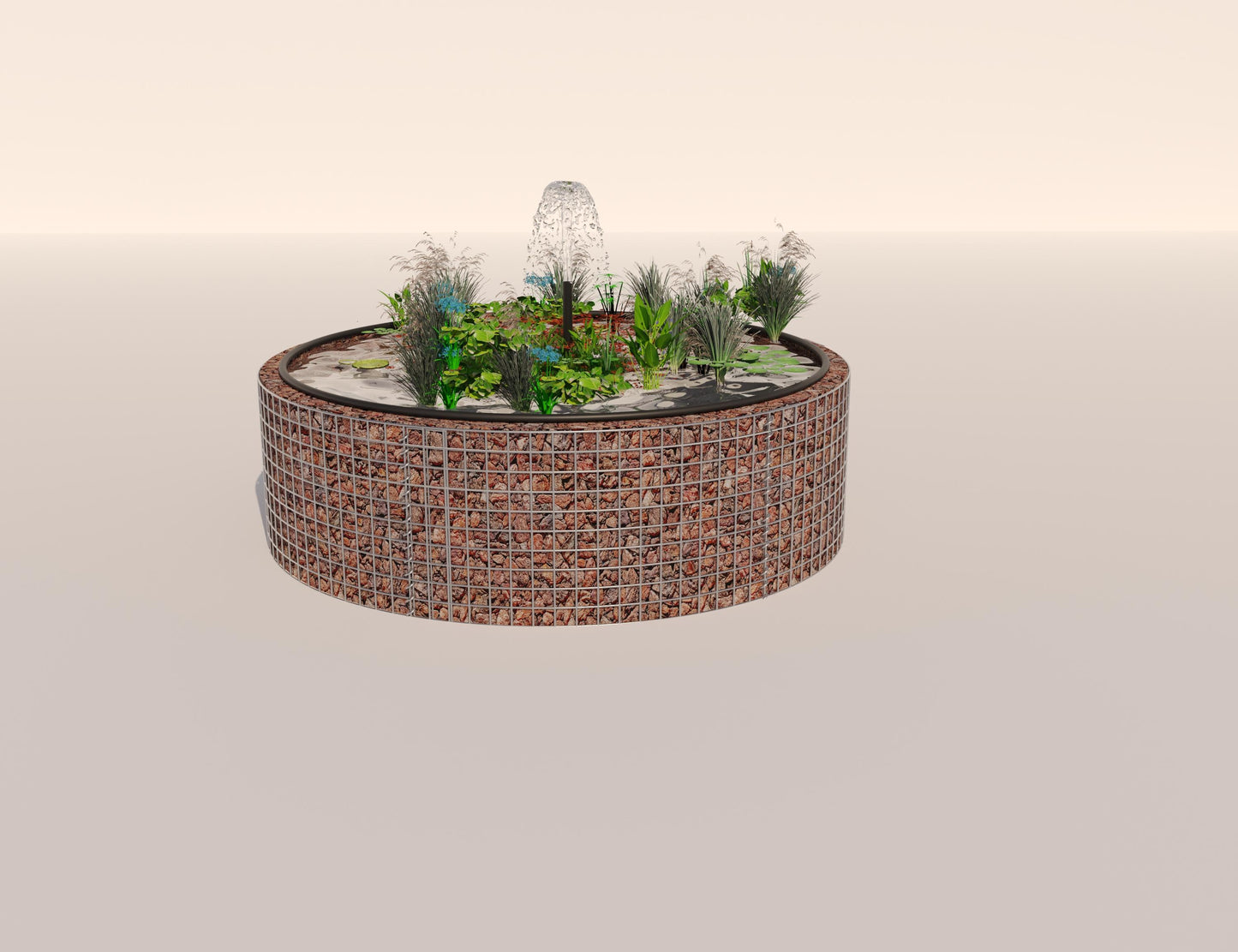 Estanque elevado de gaviones, redondo, diámetro exterior 172 cm, altura 50 cm, malla 5 x 5 cm, espesor de pared 15 cm
