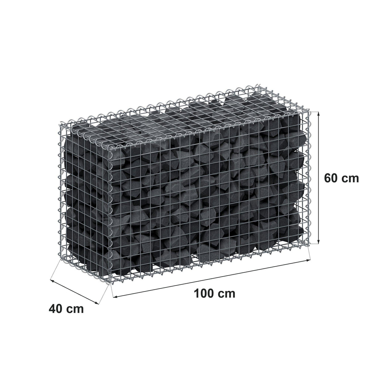 Gabion 100 cm x 60 cm x 40 cm (L x H x D), maskestørrelse 5 cm x 5 cm, spiral