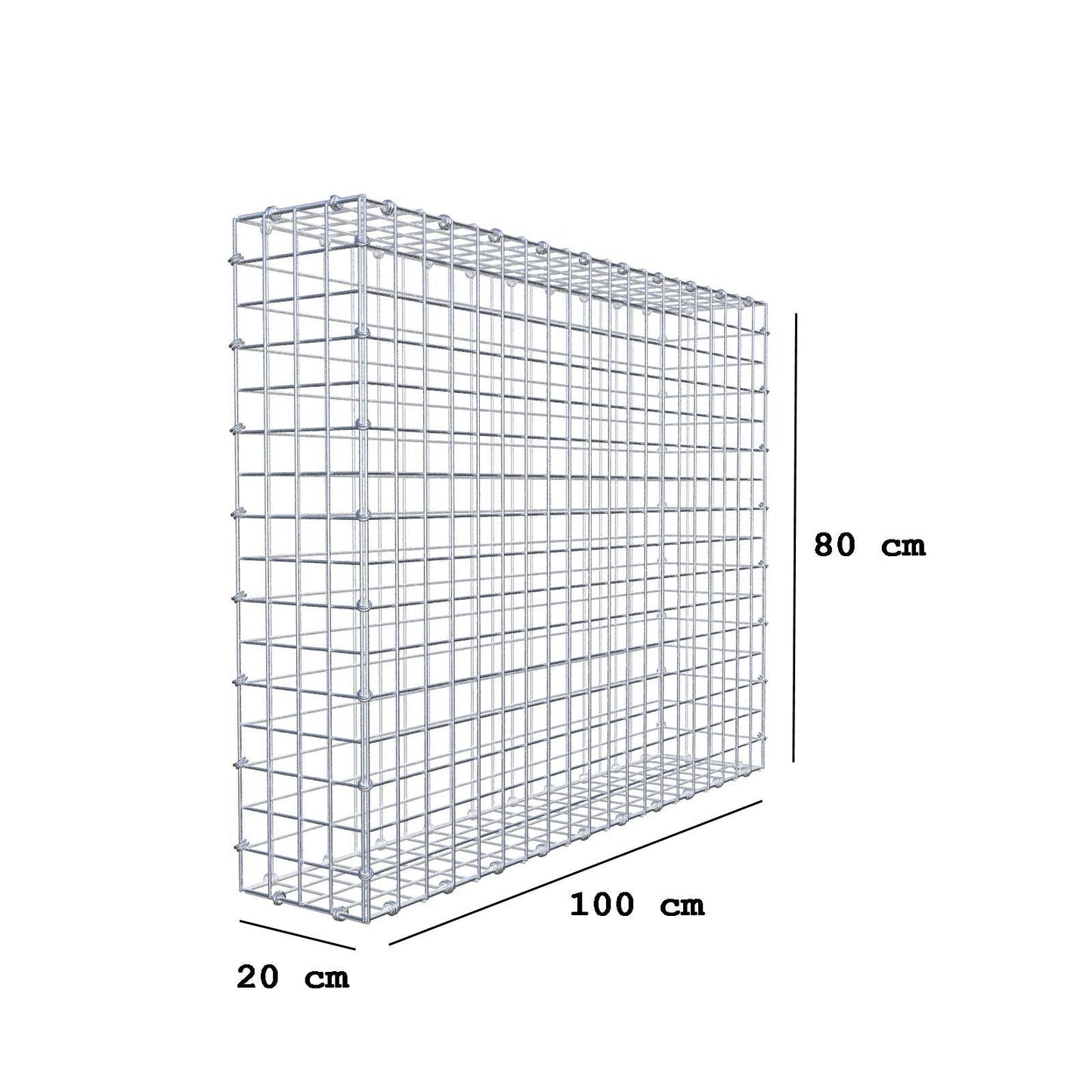 Gabião 100 cm x 80 cm x 20 cm (C x A x P), malhagem 5 x 5 cm, anel espiral