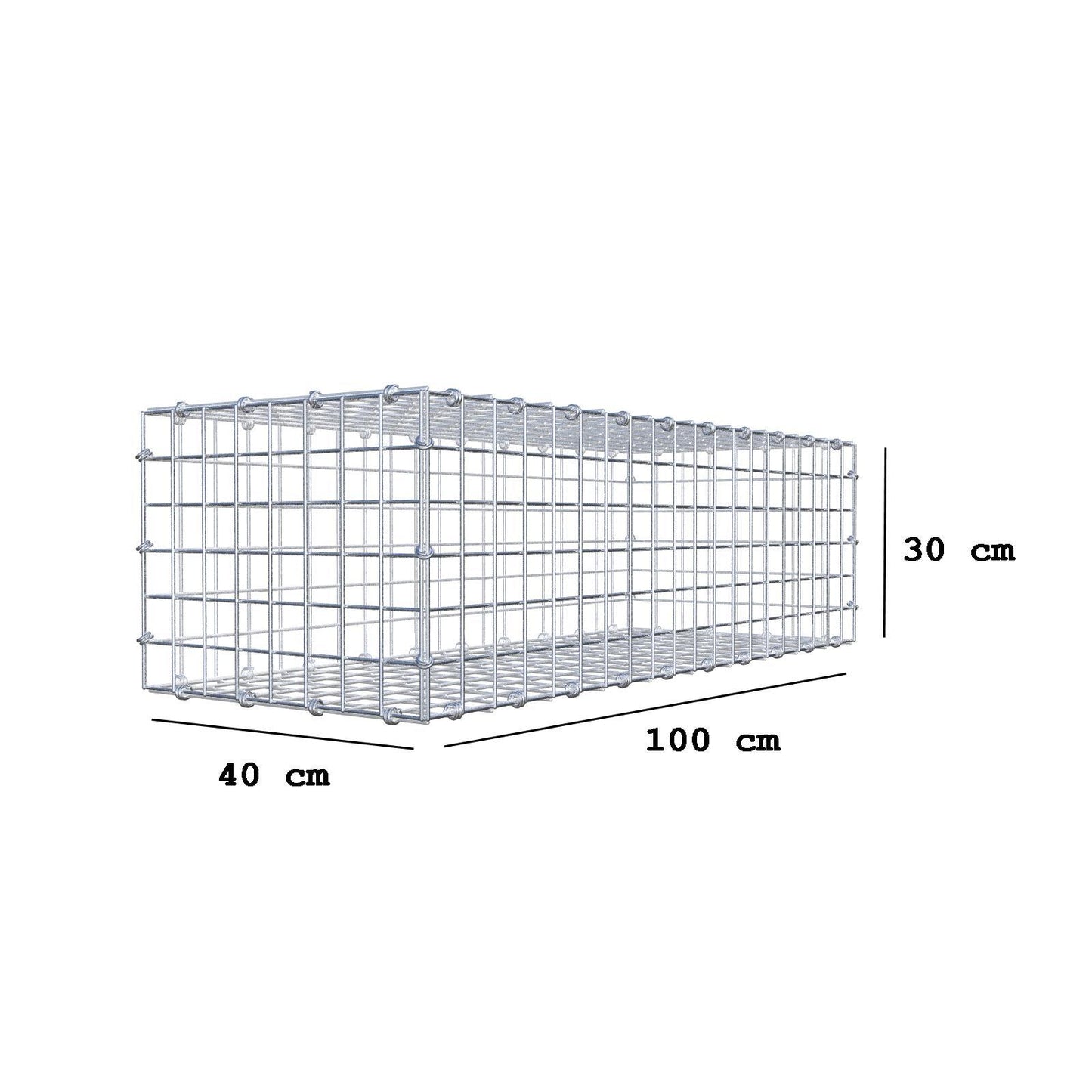 Gabione 100 cm x 30 cm x 40 cm (L x H x T), Maschenweite 5 x 5 cm, Spiralring