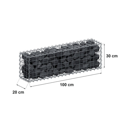 Gabione 100 cm x 30 cm x 20 cm (L x H x T), Maschenweite 5 cm x 5 cm, Spirale