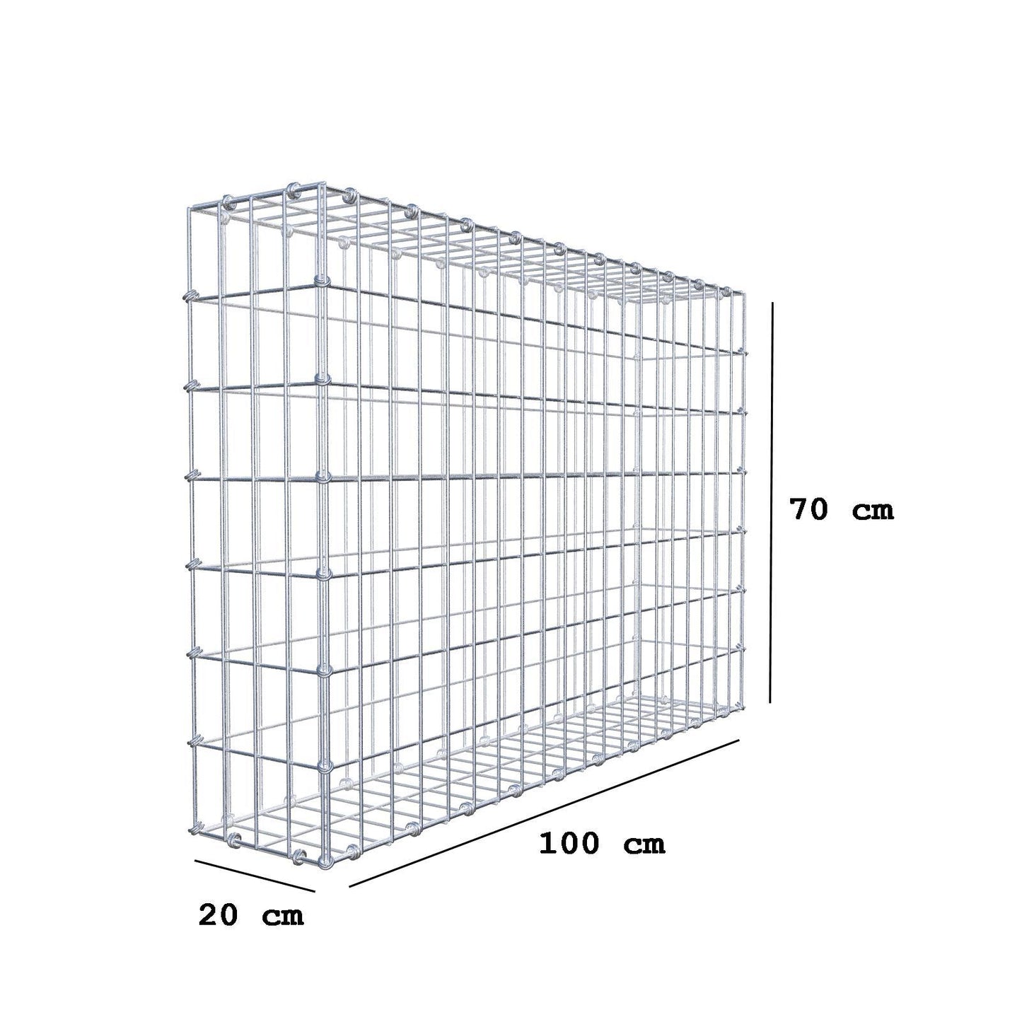 Gabião 100 cm x 70 cm x 20 cm (C x A x P), malhagem 5 x 10 cm, anel espiral