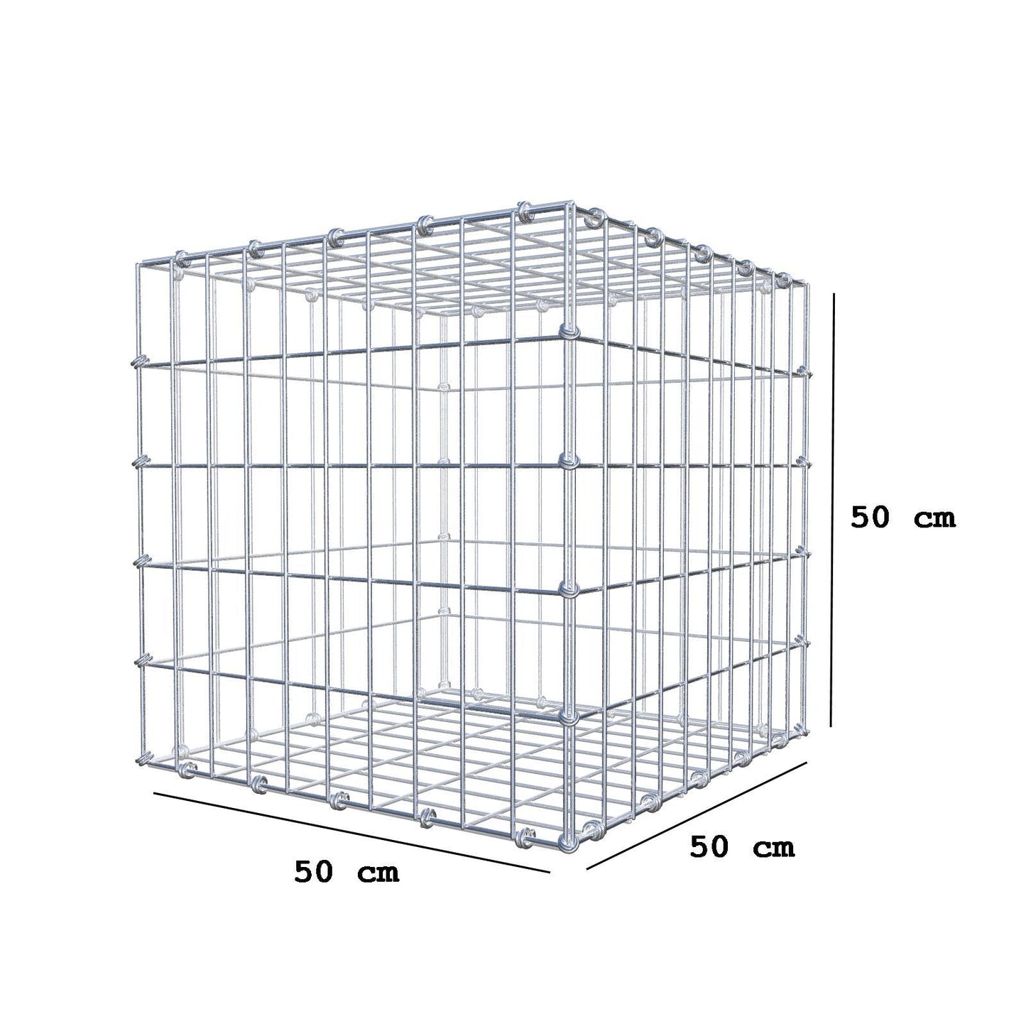 Gabião 50 cm x 50 cm x 50 cm (C x A x P), malhagem 5 x 10 cm, anel espiral