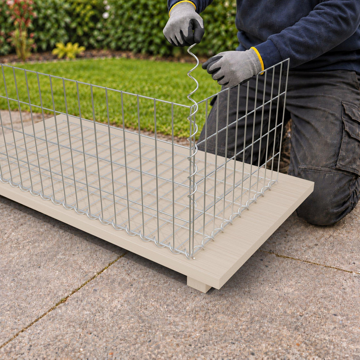 Schanskorf 100 cm x 40 cm x 50 cm (L x H x D), maaswijdte 5 cm x 10 cm, spiraalvormig