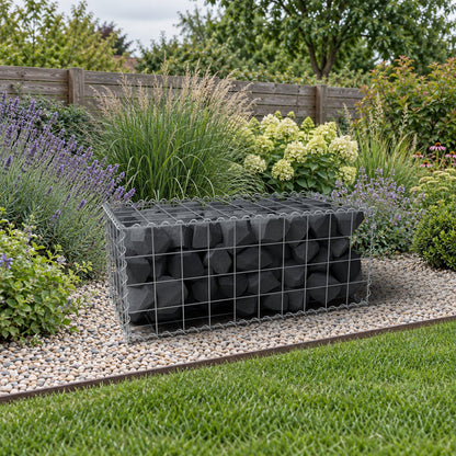 Schanskorf 100 cm x 40 cm x 50 cm (L x H x D), maaswijdte 10 cm x 10 cm, spiraalvormig