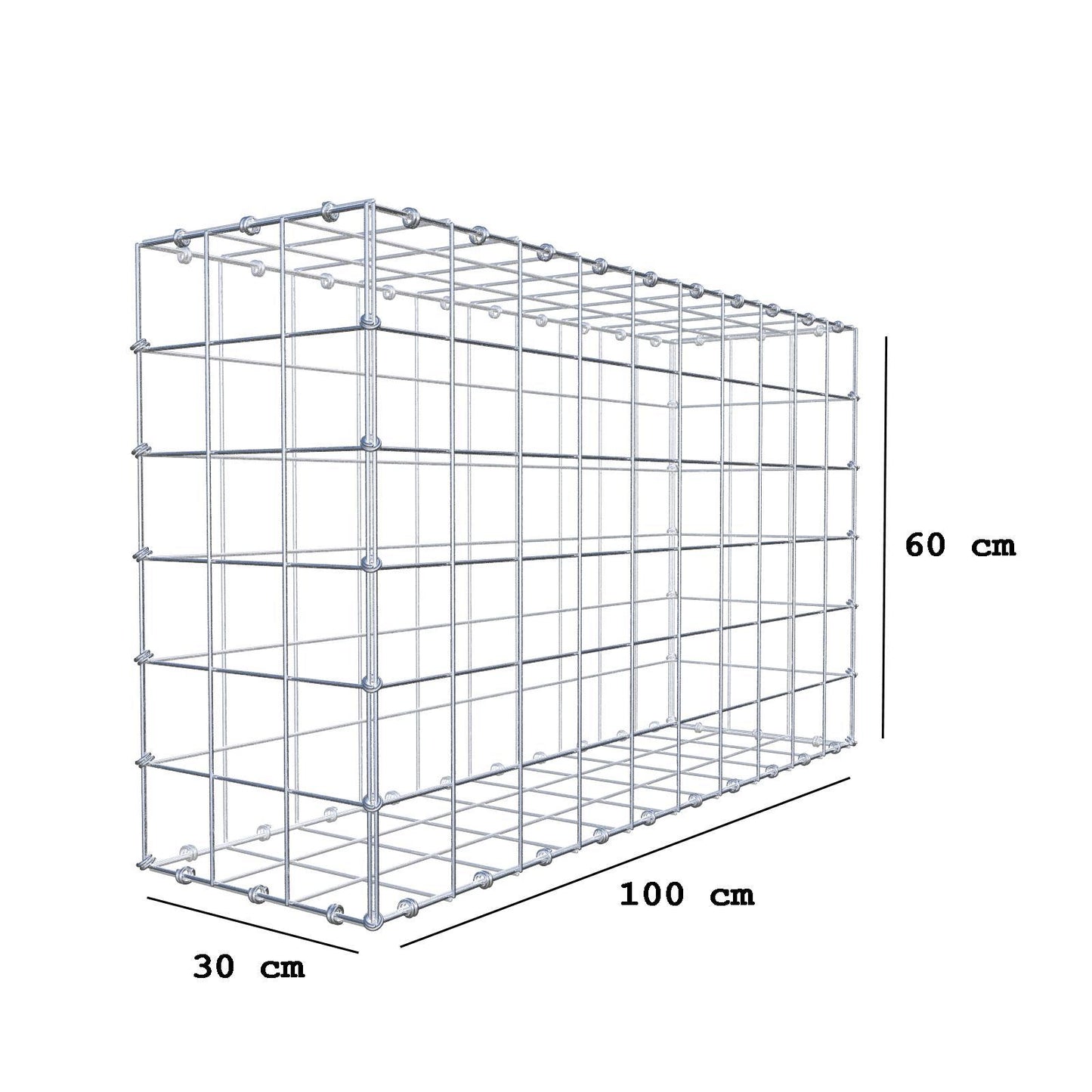 Gabião 100 cm x 60 cm x 30 cm (C x A x P), malhagem 10 x 10 cm, anel espiral