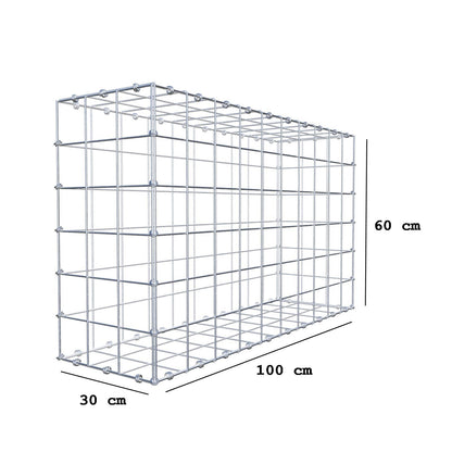 Gabião 100 cm x 60 cm x 30 cm (C x A x P), malhagem 10 x 10 cm, anel espiral