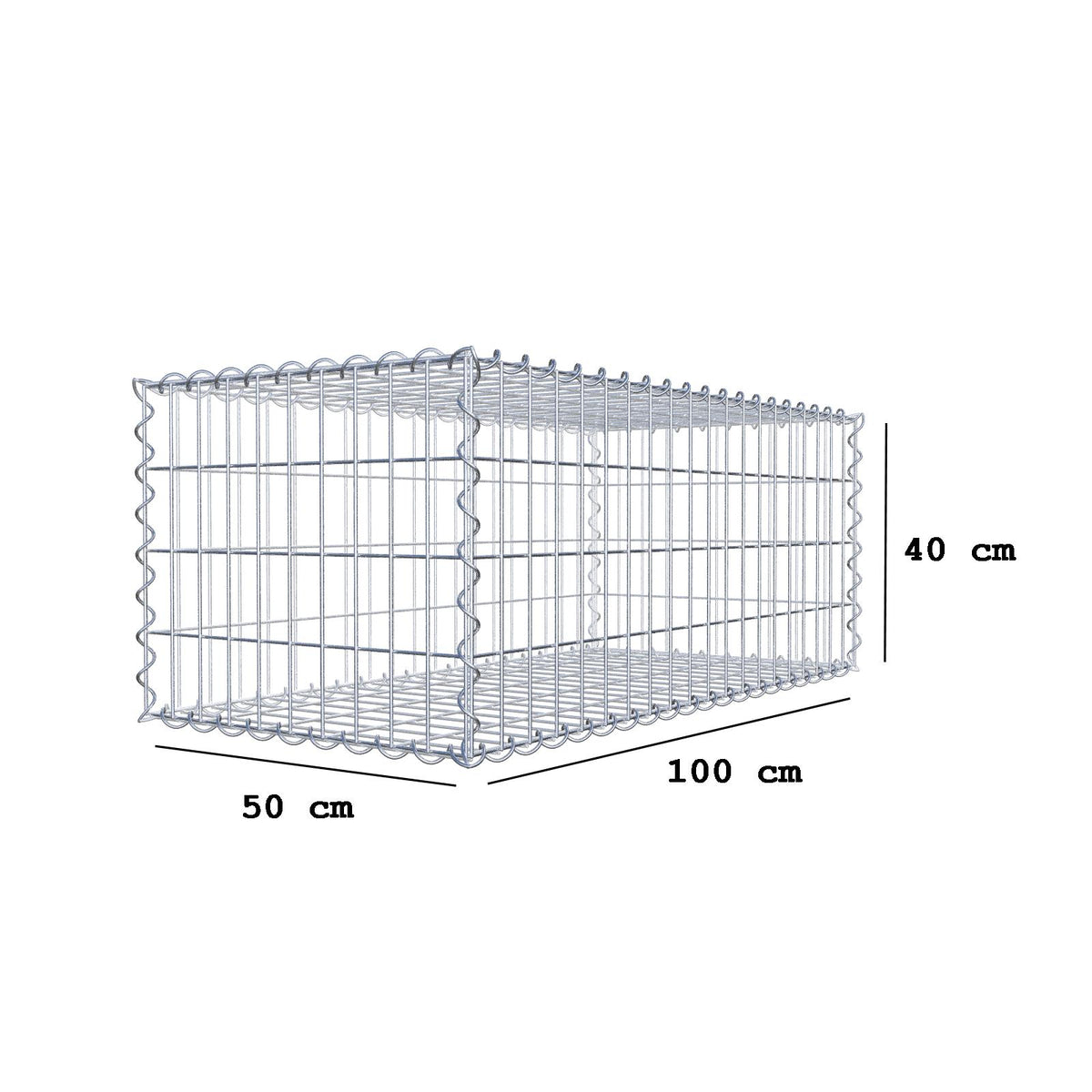 Schanskorf 100 cm x 40 cm x 50 cm (L x H x D), maaswijdte 5 cm x 10 cm, spiraalvormig