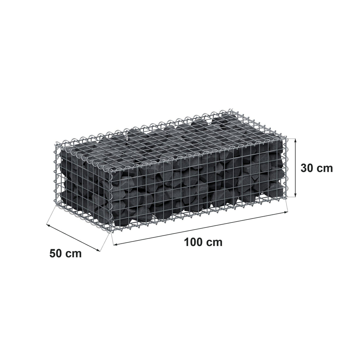 Gabbione 100 cm x 30 cm x 50 cm (L x H x P), maglia 5 cm x 5 cm, spirale