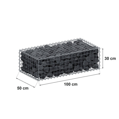 Gabbione 100 cm x 30 cm x 50 cm (L x H x P), maglia 5 cm x 5 cm, spirale