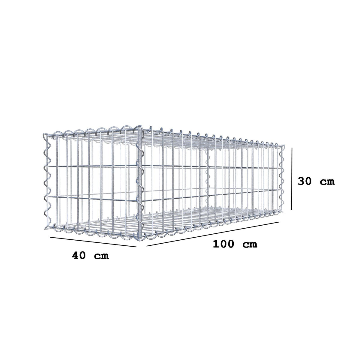 Schanskorf 100 cm x 30 cm x 40 cm (L x H x D), maaswijdte 5 cm x 10 cm, spiraalvormig