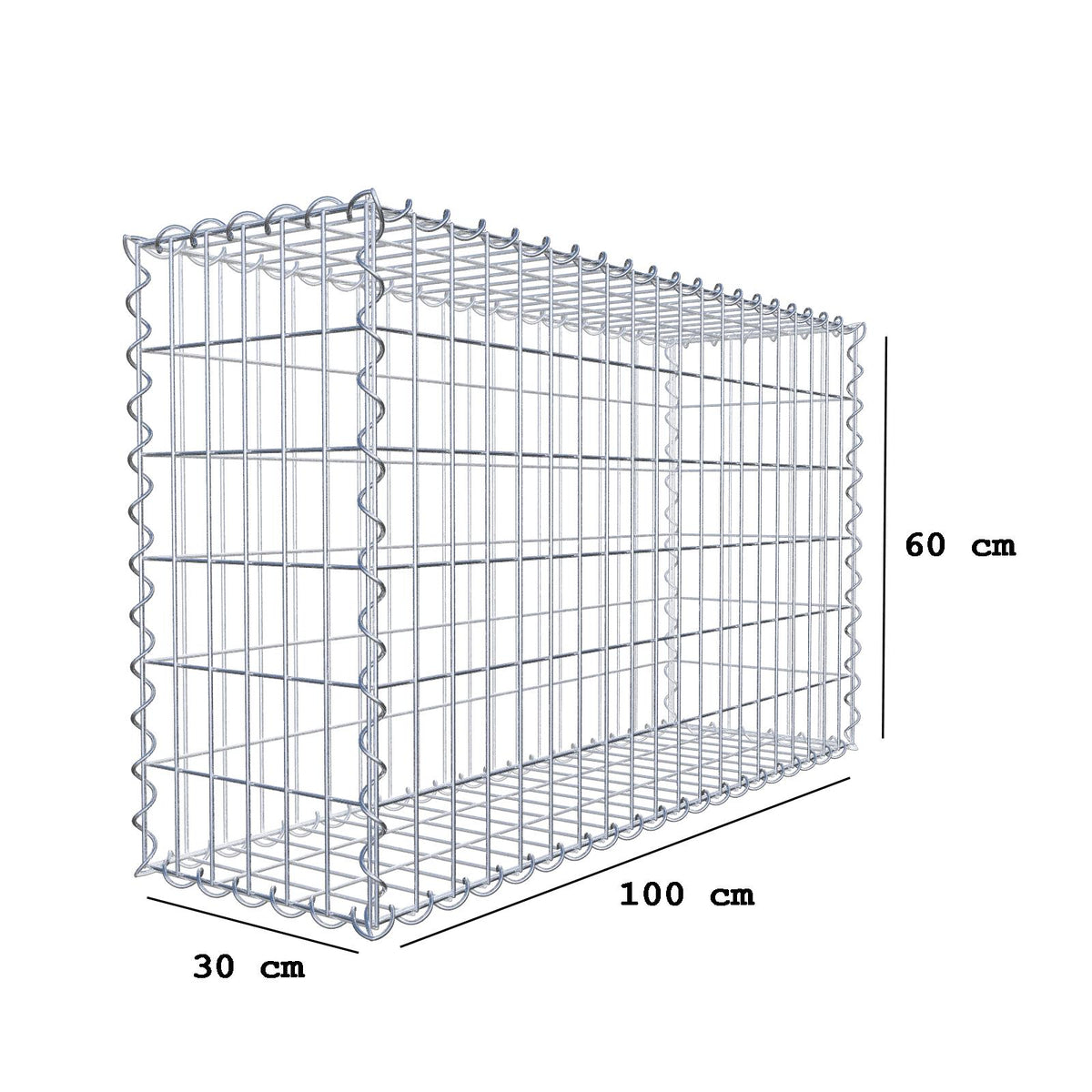 Gabbione 100 cm x 60 cm x 30 cm (L x H x P), maglia 5 cm x 10 cm, spirale