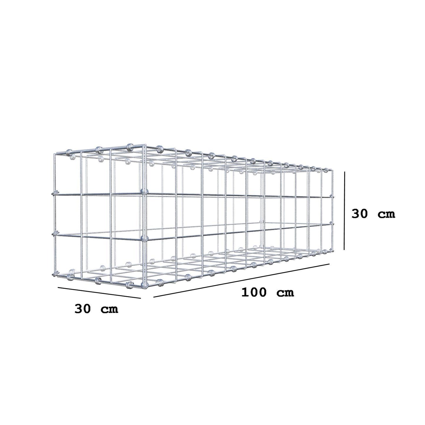 Gabião 100 cm x 30 cm x 30 cm (C x A x P), malhagem 10 x 10 cm, anel espiral