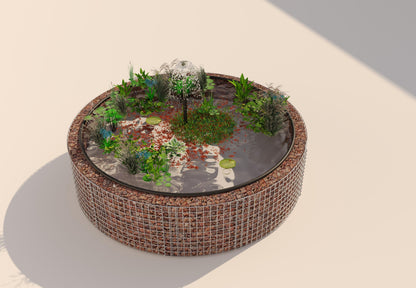 Estanque elevado de gaviones, redondo, diámetro exterior 202 cm, altura 50 cm, malla 5 x 5 cm, espesor de pared 15 cm