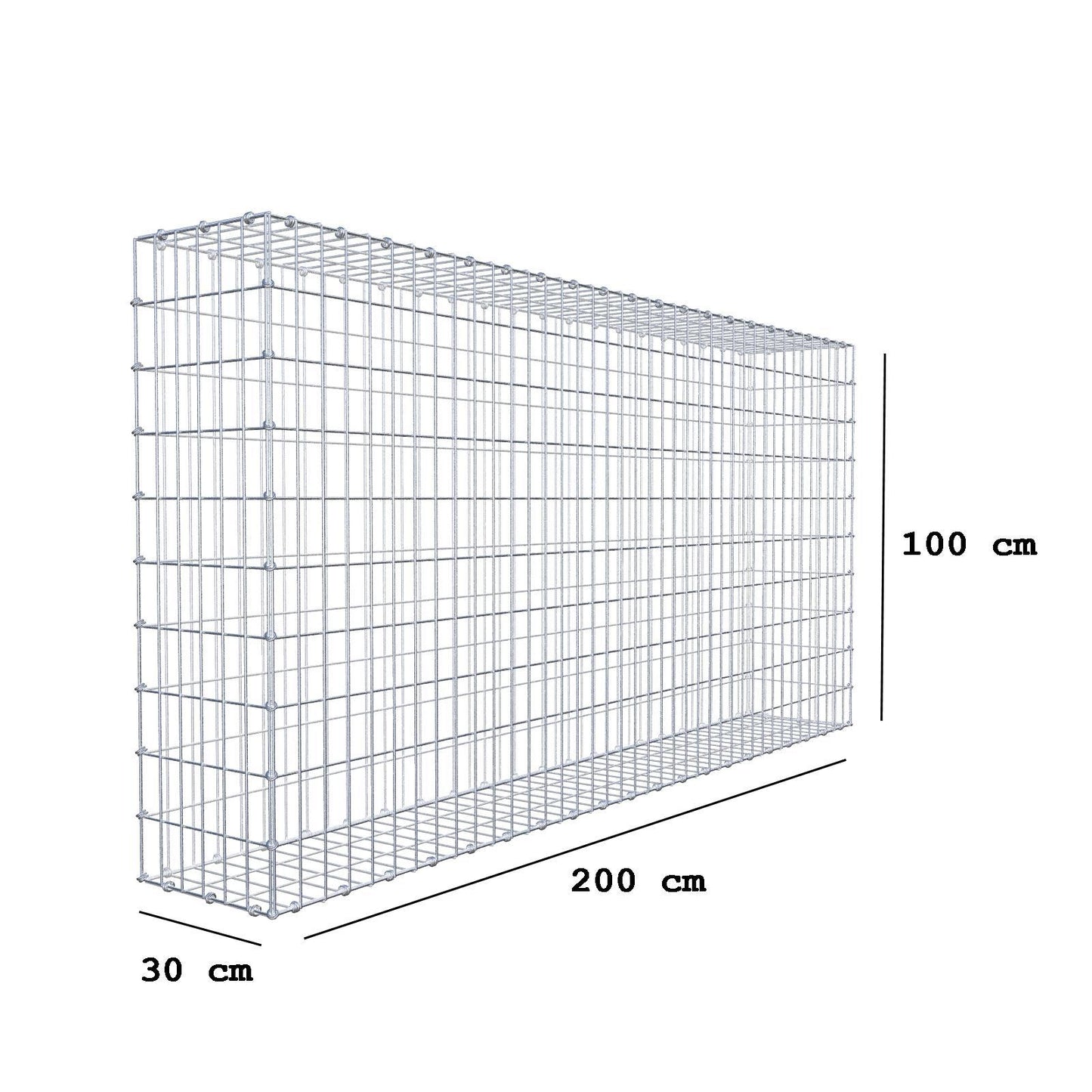 Gabião 200 cm x 100 cm x 30 cm (C x A x P), malhagem 5 x 10 cm, anel espiral