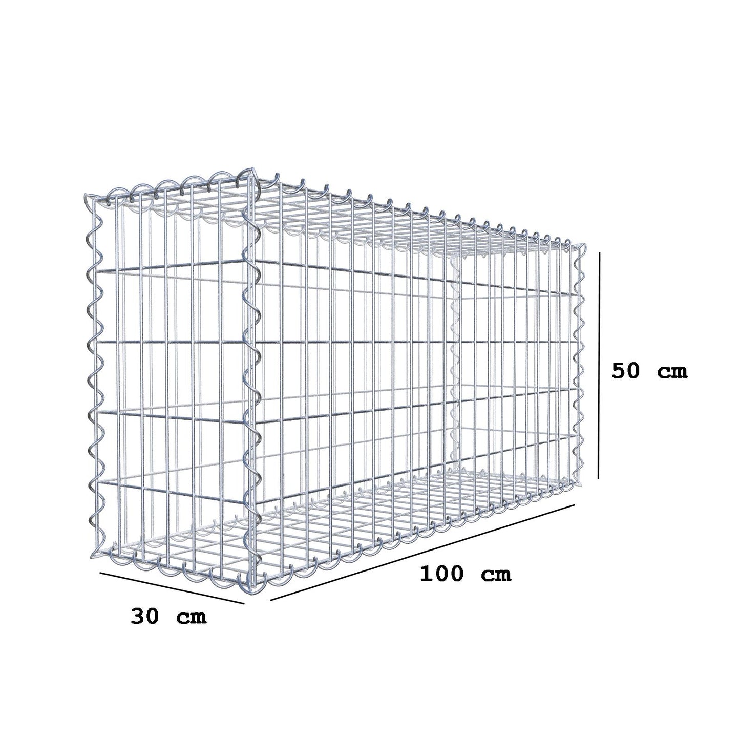 Gabbione 100 cm x 50 cm x 30 cm (L x H x P), maglia 5 cm x 10 cm, spirale
