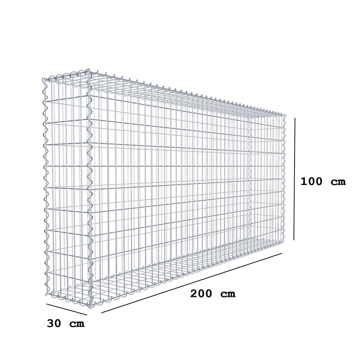 Gabion 200 cm x 100 cm x 30 cm (L x H x D), maskstorlek 5 cm x 10 cm, spiral