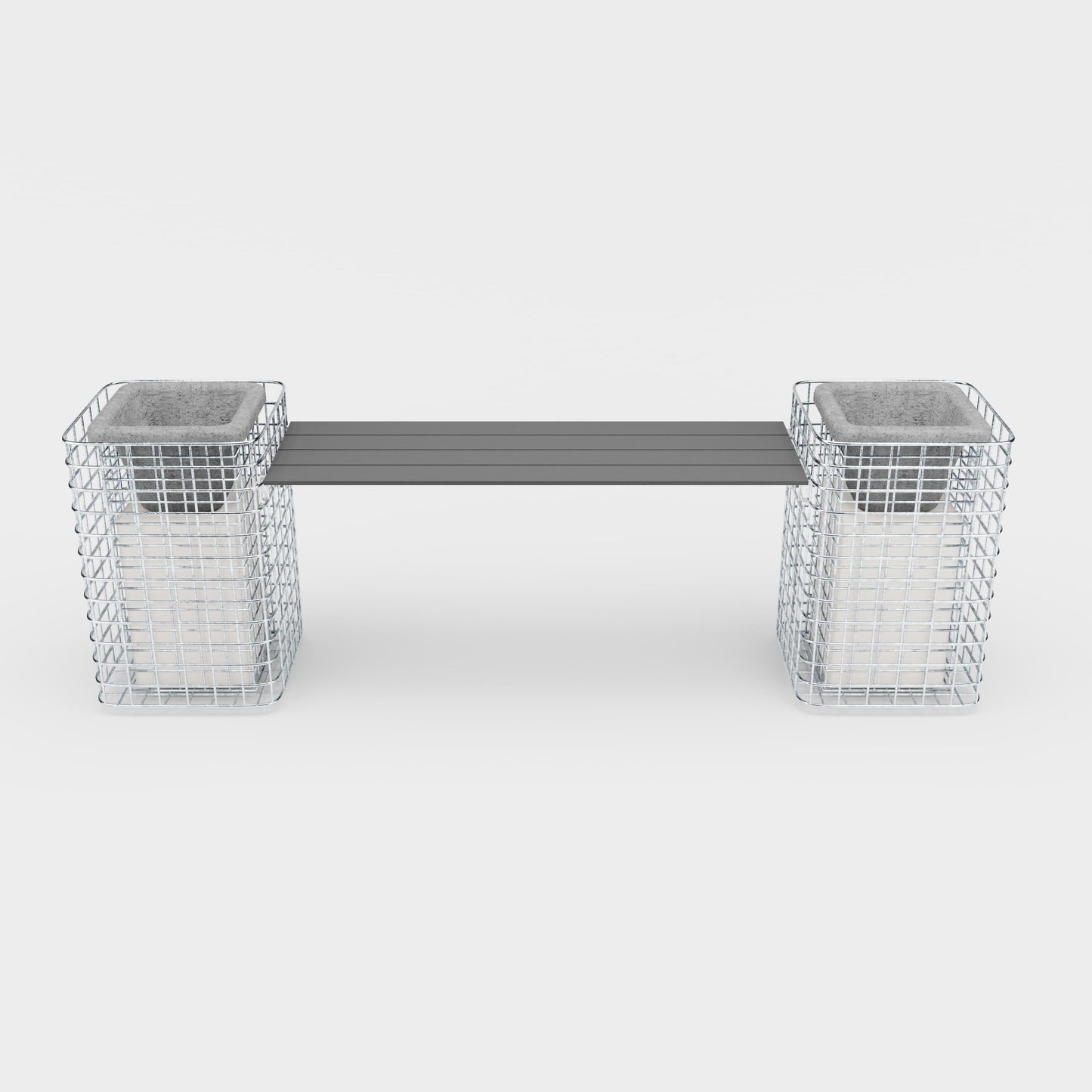 Havebænk med 2 blomstersøjler - 200 x 62 x 42 (L x H x D) MW 5 x 5 cm varmgalvaniseret, med genbrugsdæksel i antracit