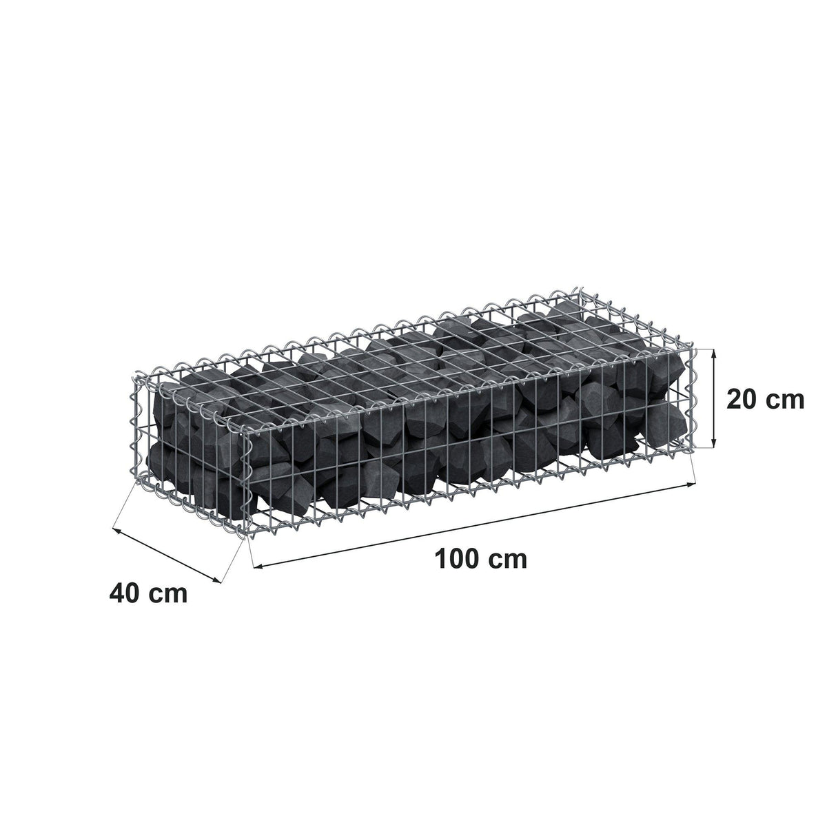Gabion 100 cm x 20 cm x 40 cm (L x H x D), maskstorlek 5 cm x 10 cm, spiral