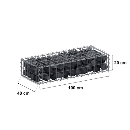 Gabion 100 cm x 20 cm x 40 cm (L x H x D), maskstorlek 5 cm x 10 cm, spiral