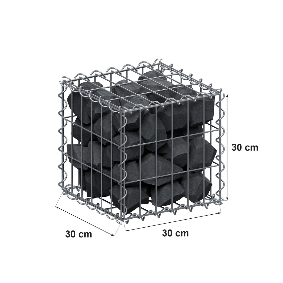 Gabion 30 cm x 30 cm x 30 cm (L x H x D), maskestørrelse 5 cm x 10 cm, spiral
