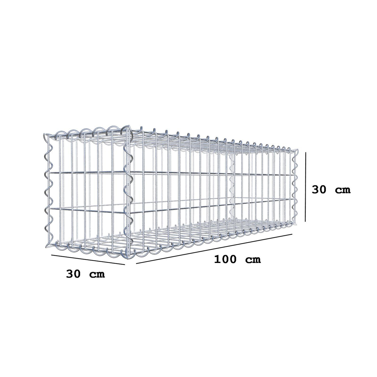 Gabion 100 cm x 30 cm x 30 cm (L x H x D), maskstorlek 5 cm x 10 cm, spiral