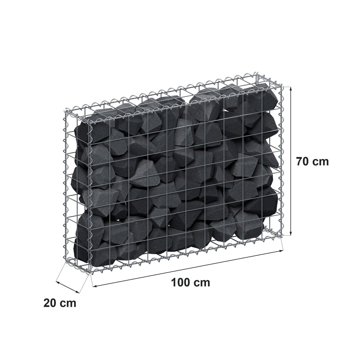 Gabião 100 cm x 70 cm x 20 cm (C x A x P), malhagem 10 cm x 10 cm, espiral