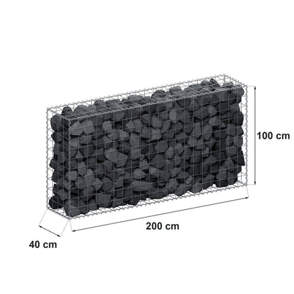 Gabião 200 cm x 100 cm x 40 cm (C x A x P), malhagem 10 cm x 10 cm, espiral