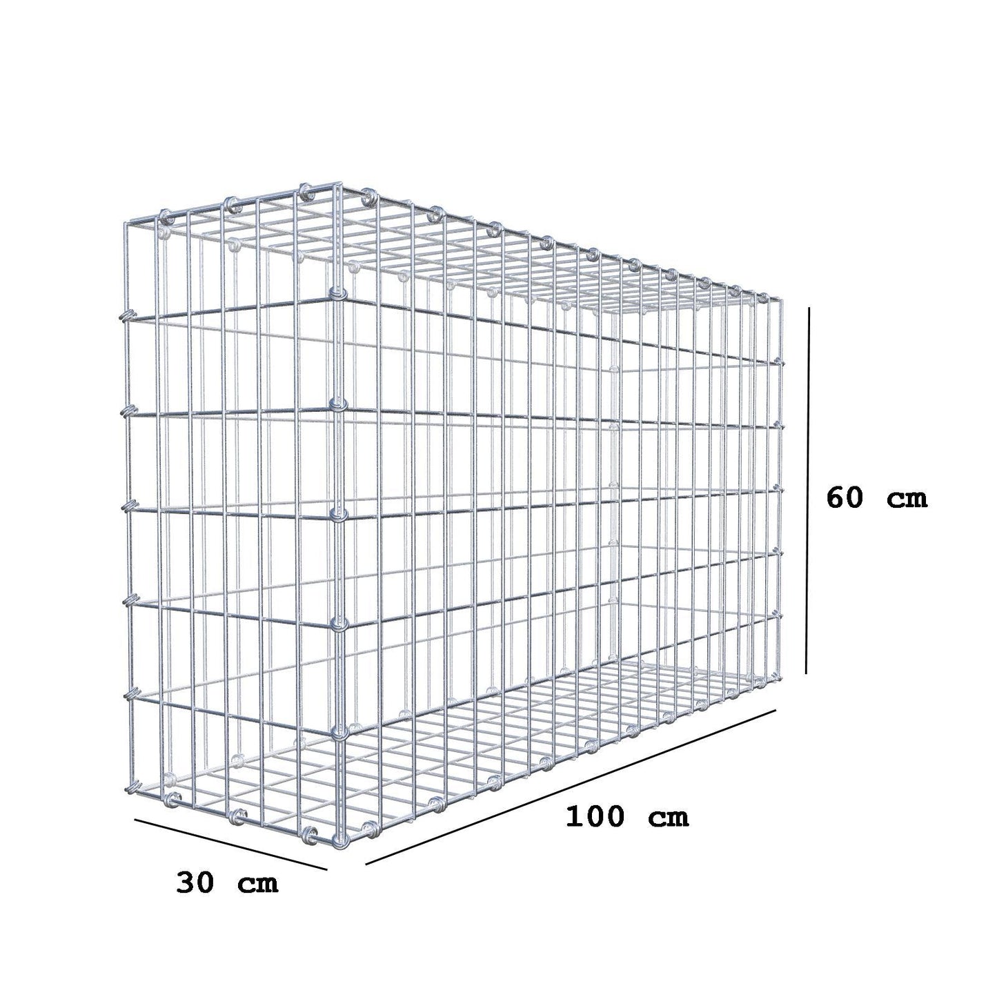 Gabião 100 cm x 60 cm x 30 cm (C x A x P), malhagem 5 x 10 cm, anel espiral