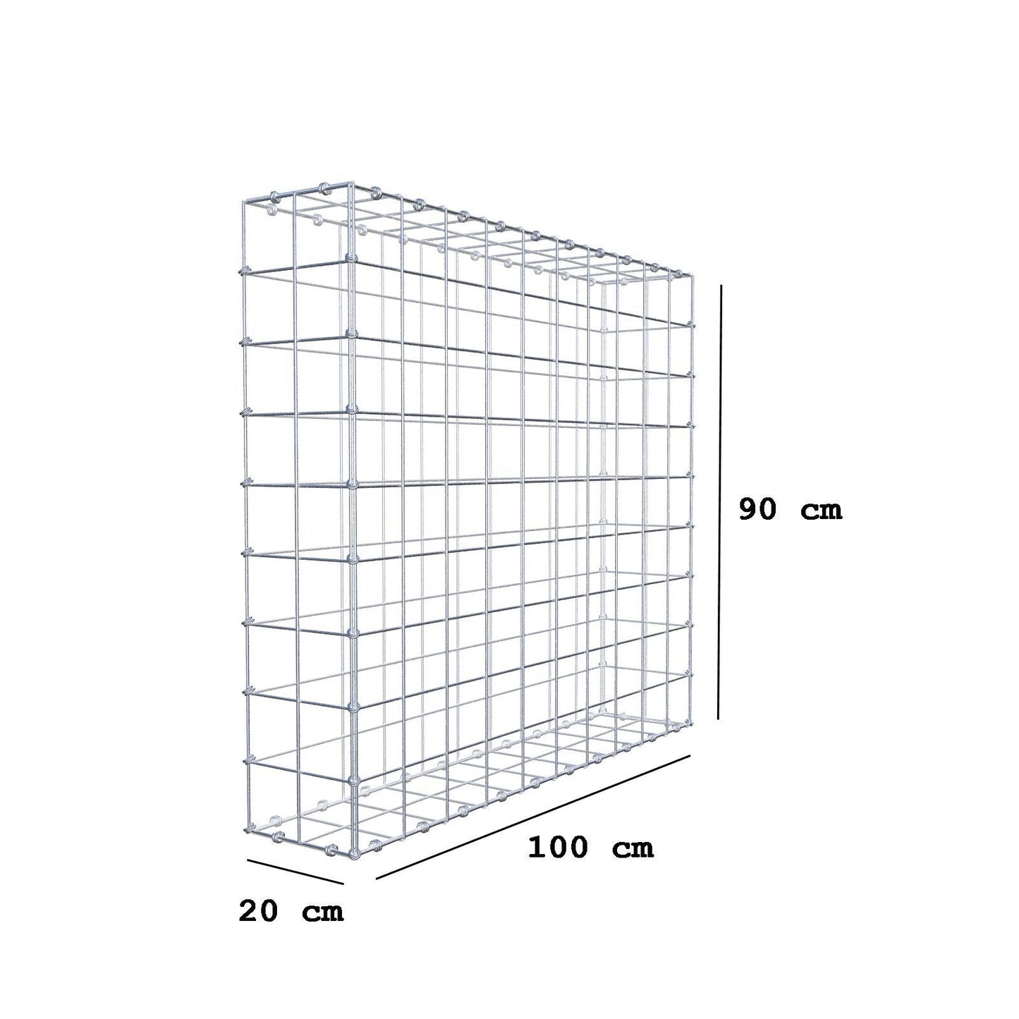 Gabion 100 cm x 90 cm x 20 cm (L x H x D), maskestørrelse 10 x 10 cm, spiralring
