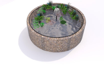 Estanque elevado de gaviones, redondo, diámetro exterior 262 cm, altura 80 cm, malla 5 x 5 cm, espesor de pared 15 cm