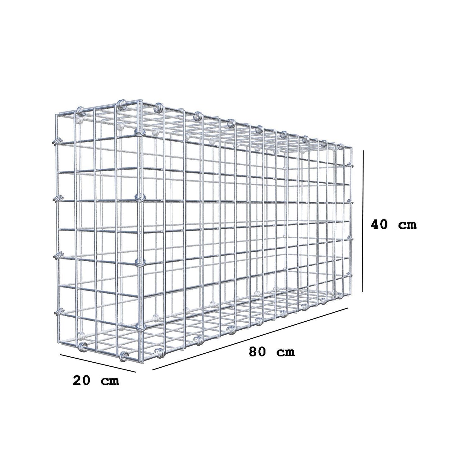 Gabion 80 cm x 40 cm x 20 cm (L x H x D), maskestørrelse 5 x 5 cm, spiralring