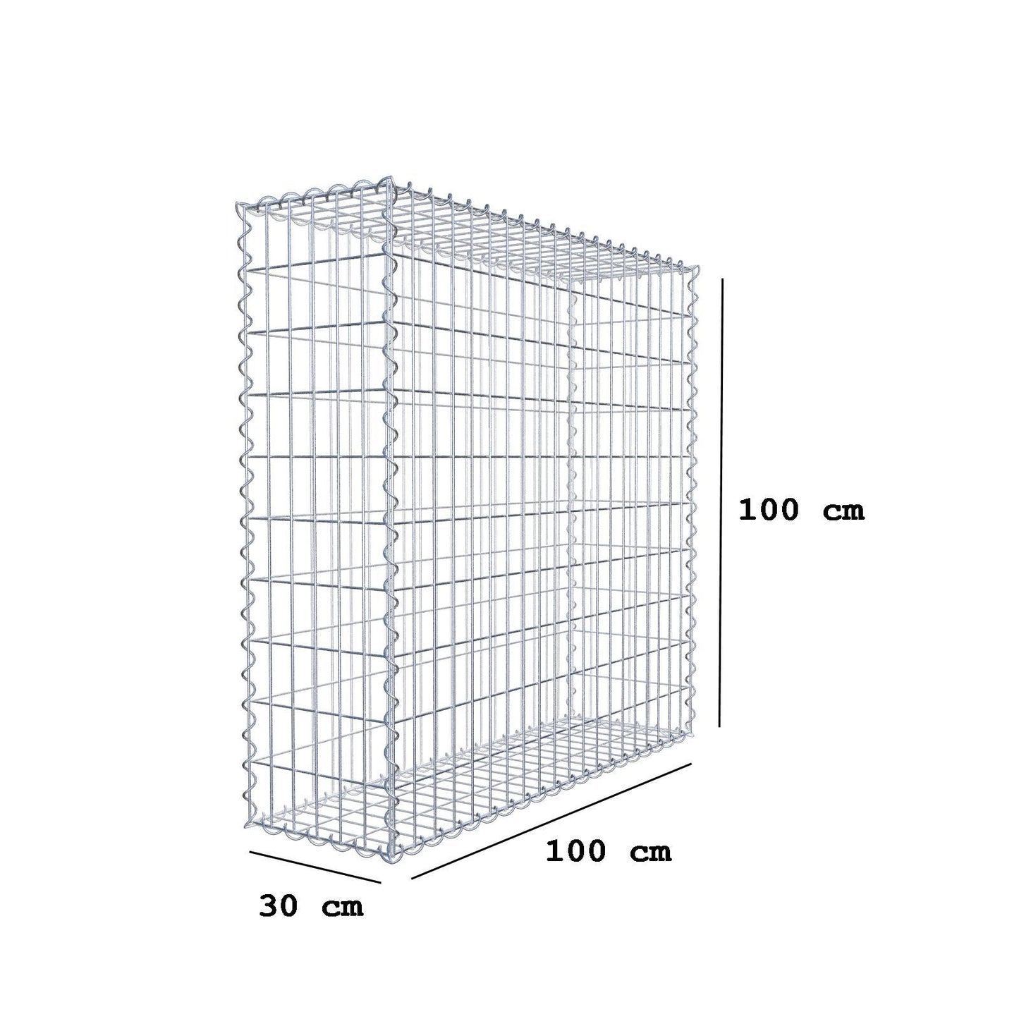 Juego de 2 gaviones de 100 cm x 100 cm x 30 cm (largo x alto x fondo), malla de 5 x 10 cm, en espiral