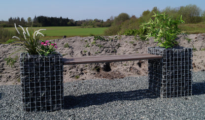 Havebænk med 2 blomstersøjler - Cumaru-træ, 200 cm lang x 62 cm høj x 37 cm dyb, varmgalvaniseret, MW 5 x 5 cm